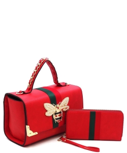 Fashion Queen Bee Stripe 2-in-1 Boxy Satchel AD2728WPP RED
